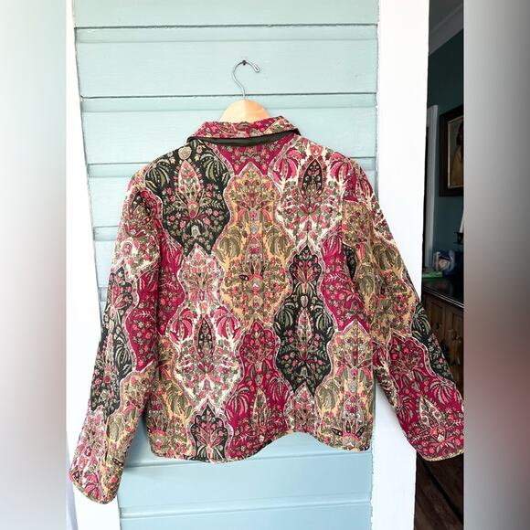 Vintage quilted block print jacket funky bohemian paisley  cotton coat artsy L - Picture 5 of 7